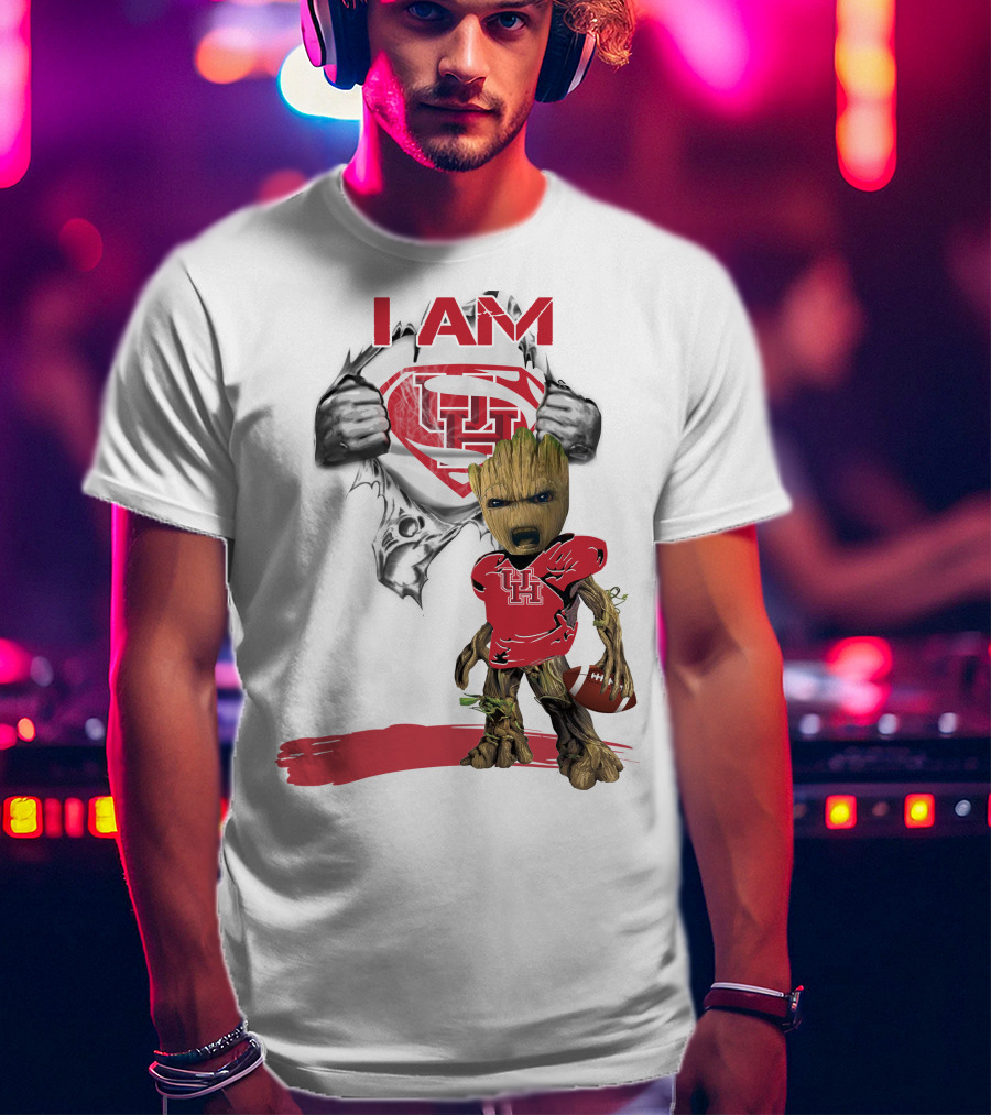 I AM Houston Baby Groot University Of Houston Superman Football T-Shirt