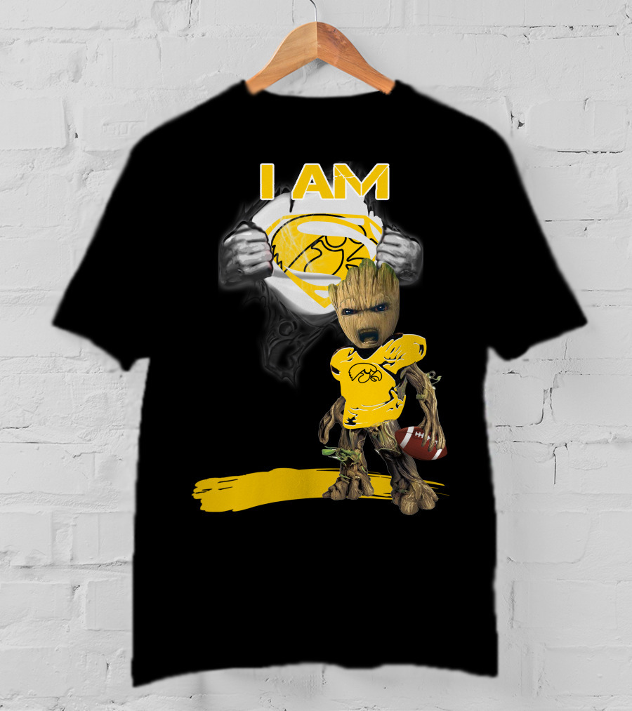 Iowa Hawkeyes Baby Groot Superman Football T-Shirt