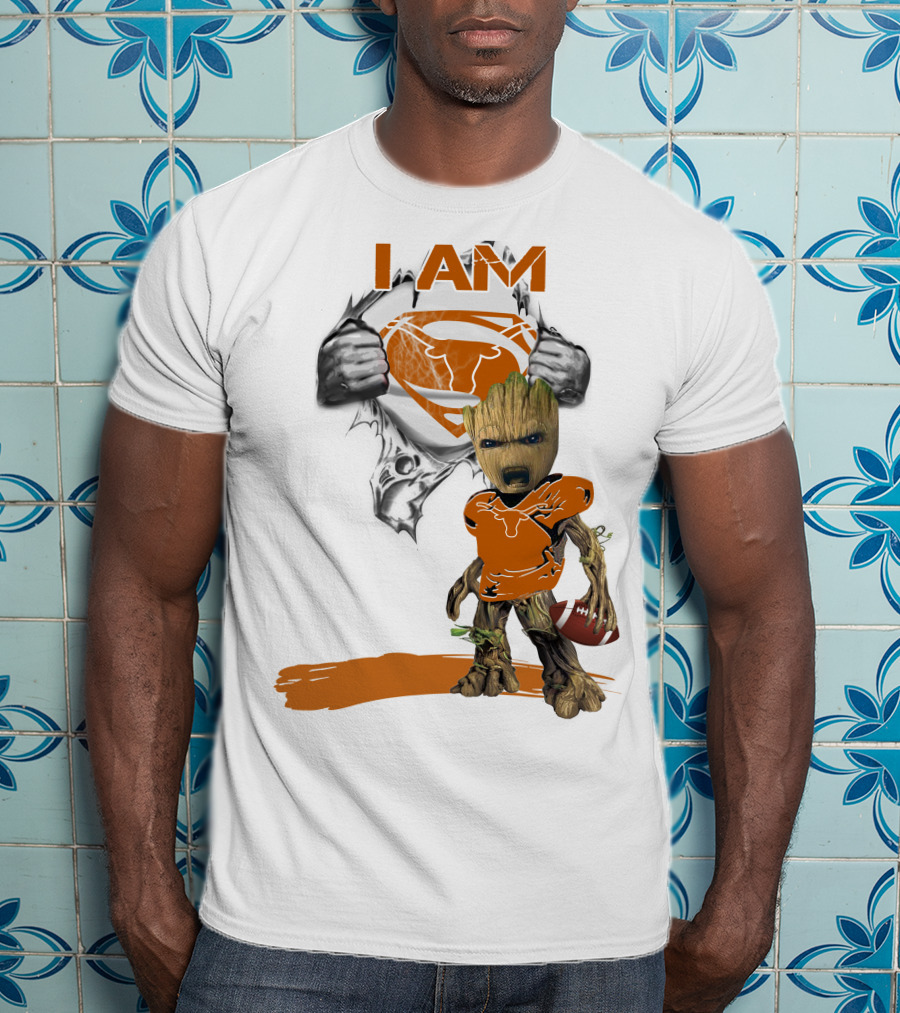 I Am Longhorn Baby Groot Superman Football T-Shirt