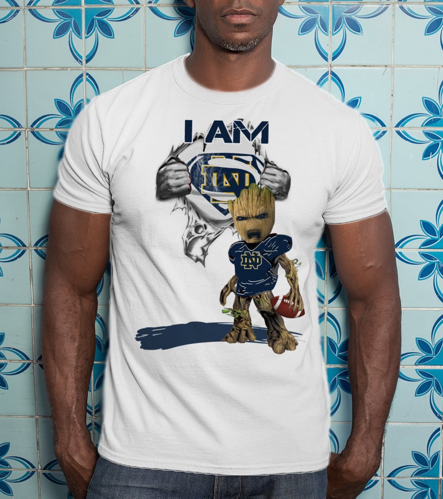 I Am Notre Dame ND Baby Groot Superman Football T-Shirt