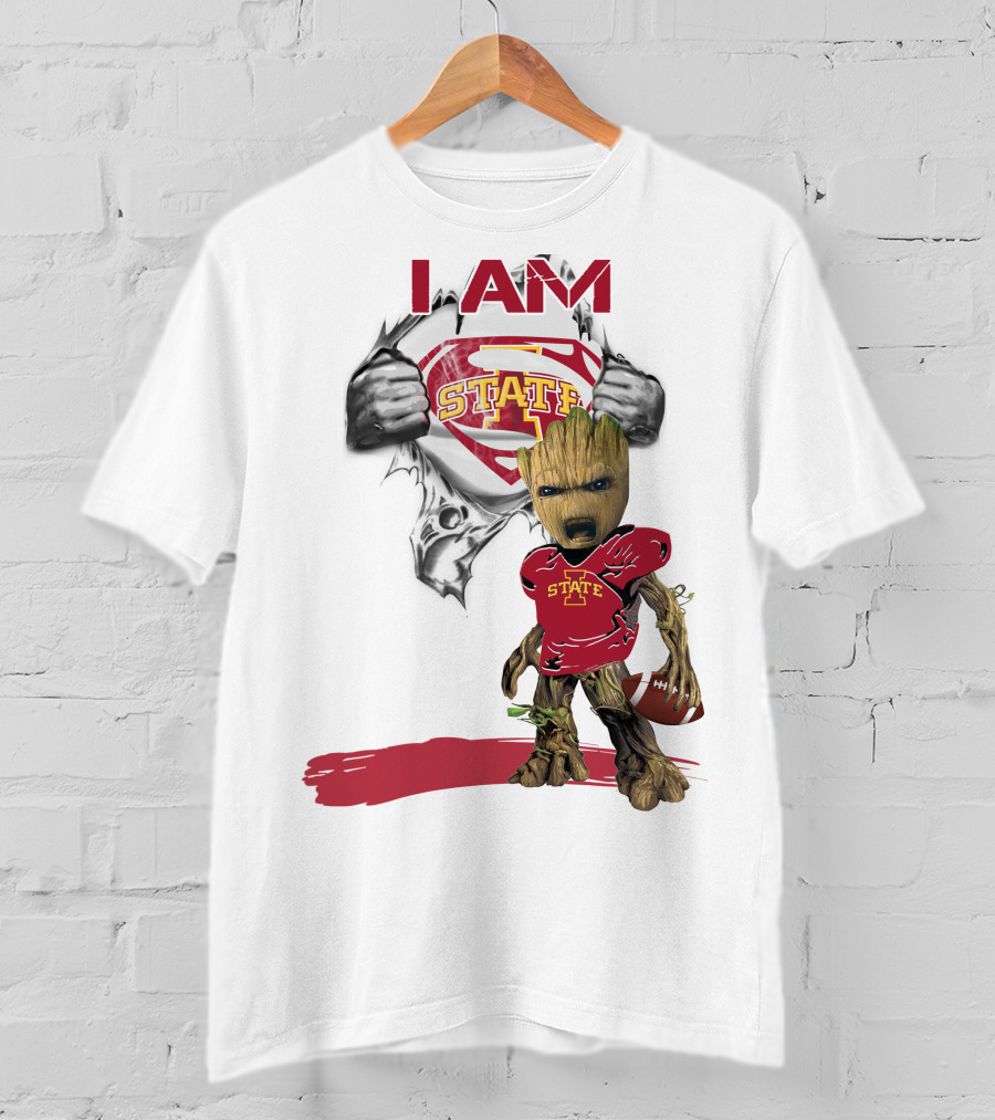 I Am Iowa State Baby Groot Superman Football Fan T-Shirt
