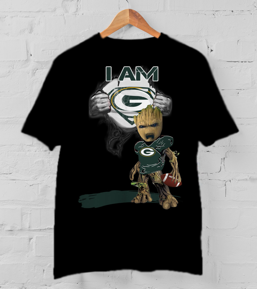 Packers Baby Groot I Am Green Bay Football Fan T-Shirt
