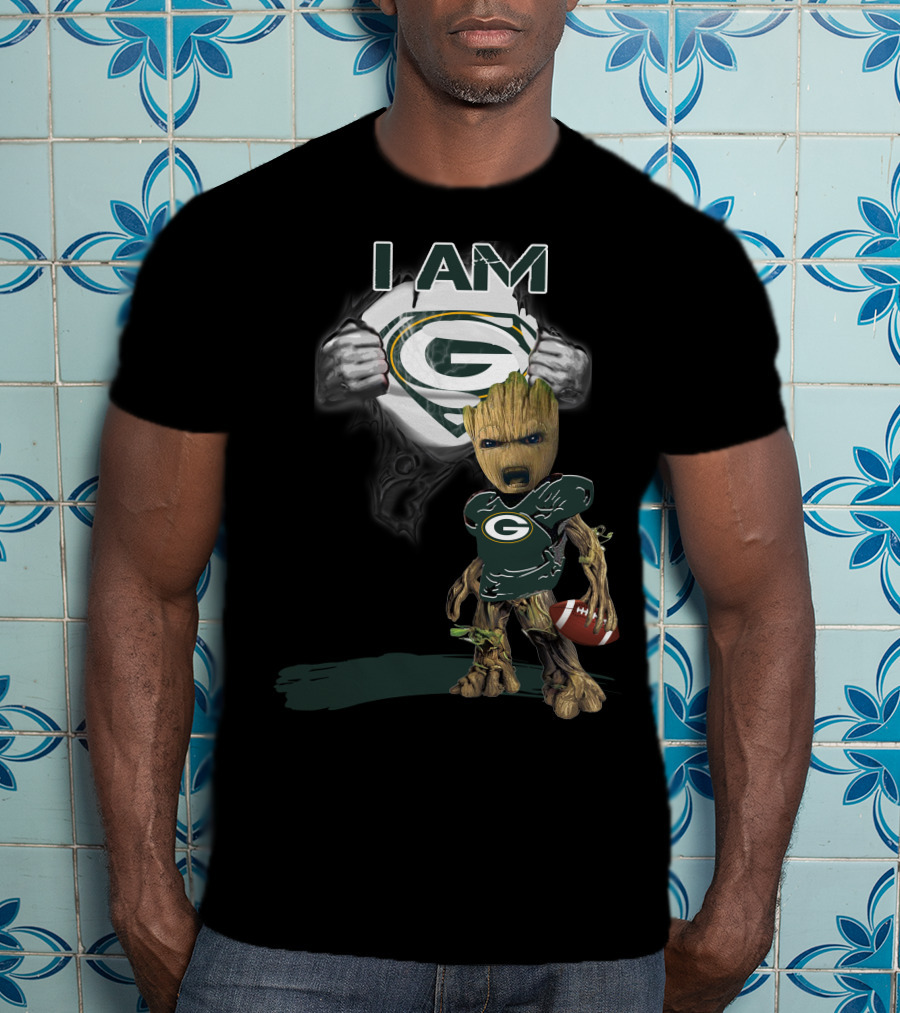 Packers Baby Groot I Am Green Bay Football Fan T-Shirt
