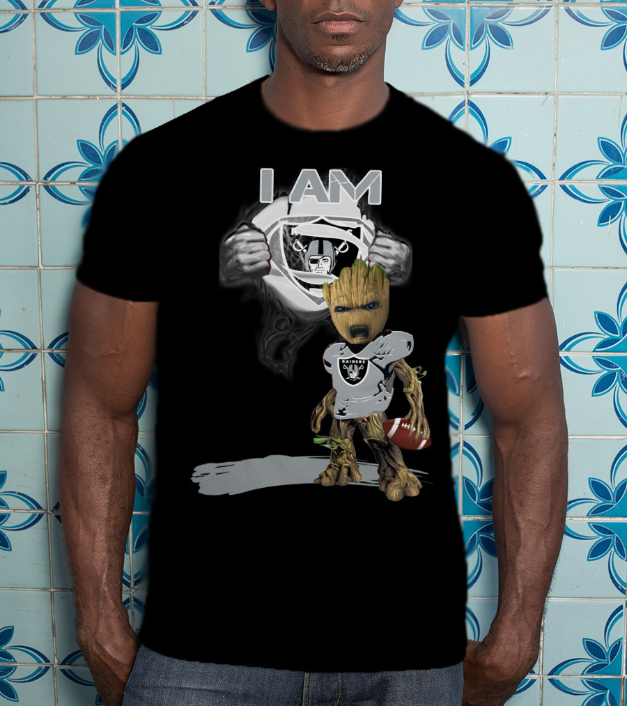 Raiders Baby Groot I Am Superman NFL Football T-Shirt