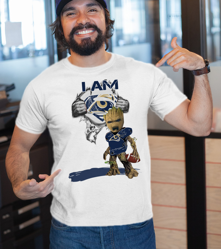 I AM Rams Baby Groot Superman Football Hero T-Shirt