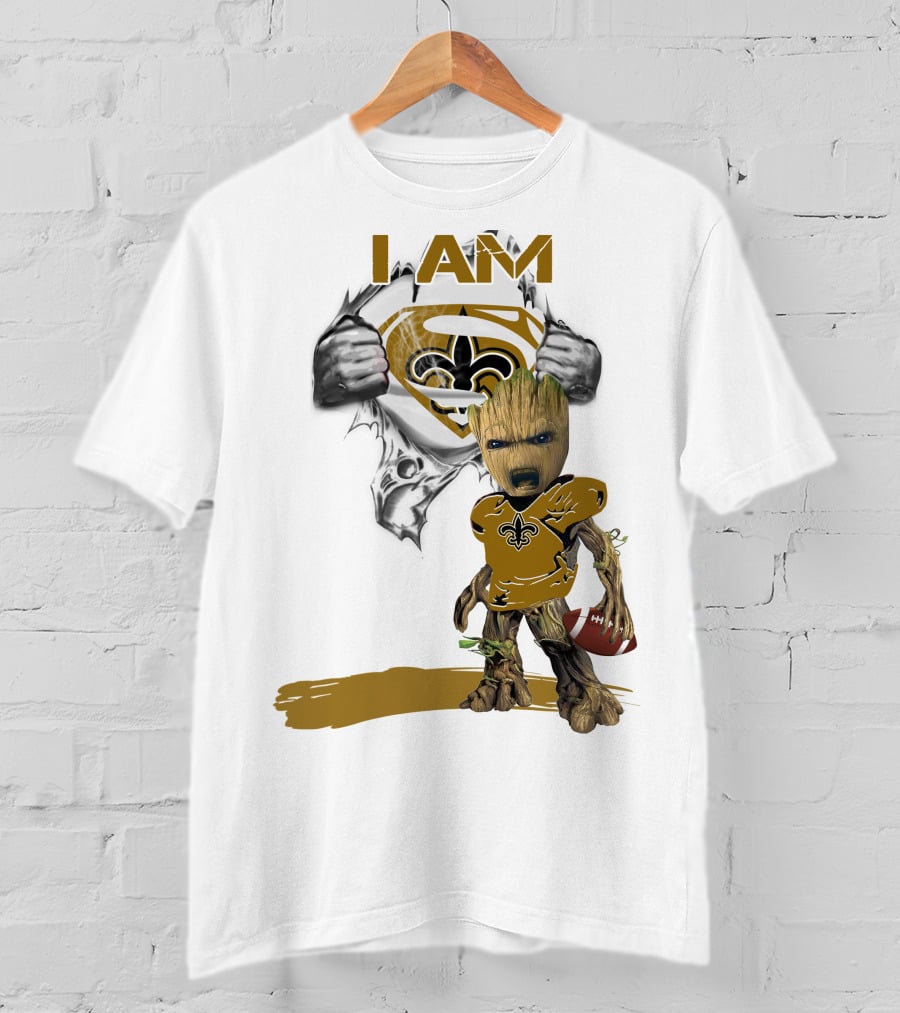 I Am Baby Groot Saints Superman Football T-Shirt