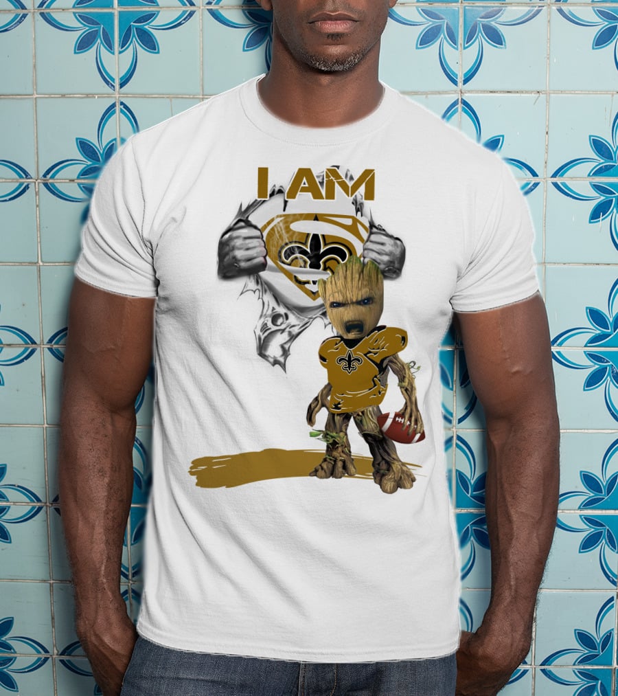 I Am Baby Groot Saints Superman Football T-Shirt