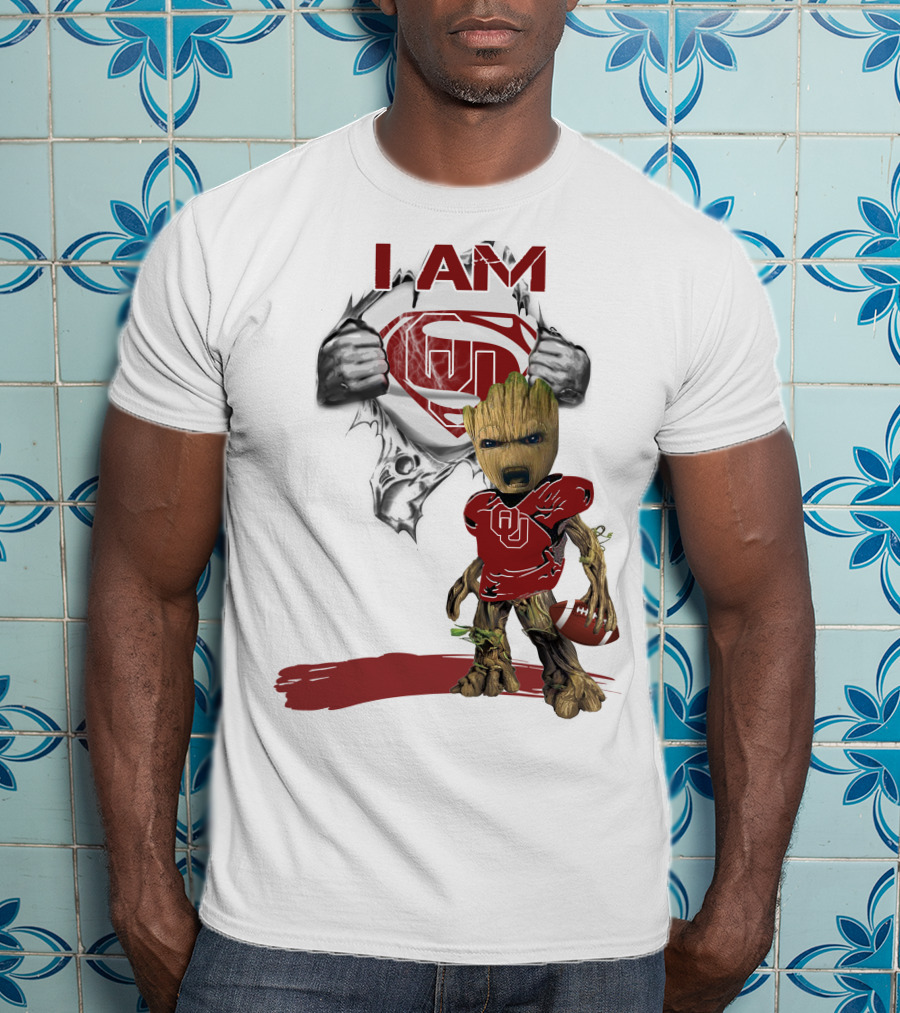 I AM Sooners Baby Groot Superman Football T-Shirt
