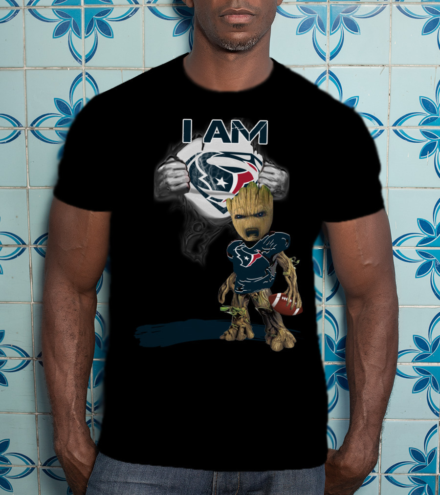I Am Texans Baby Groot Superman Logo Football T-Shirt