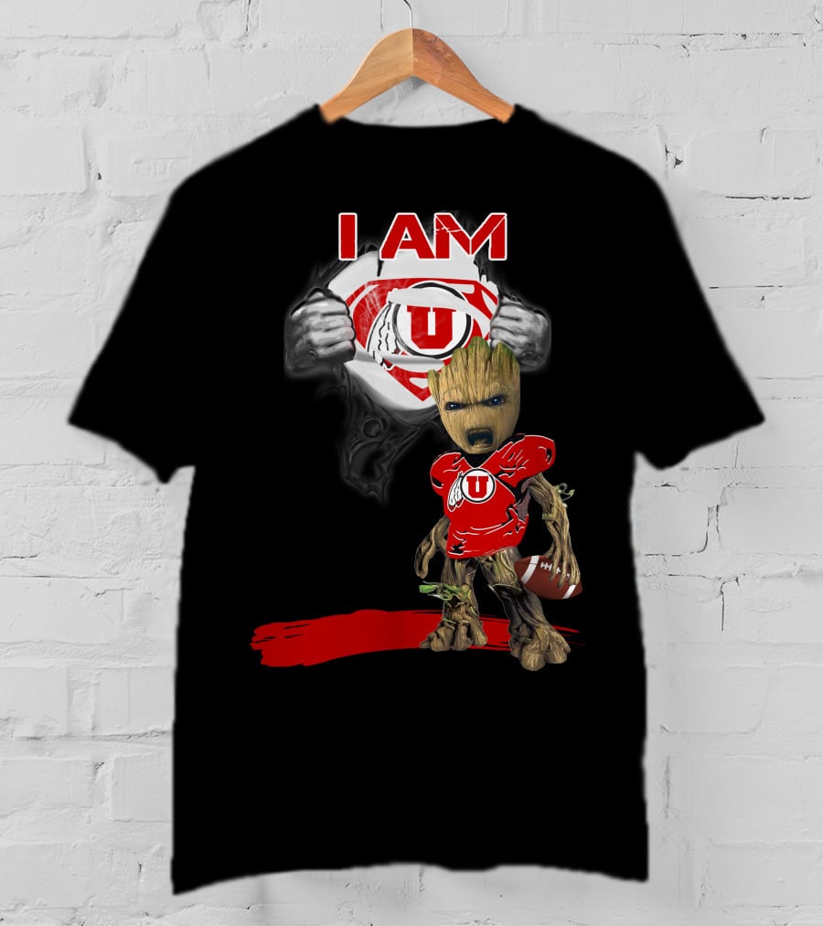 I Am Utes Baby Groot Superman Football T-Shirt