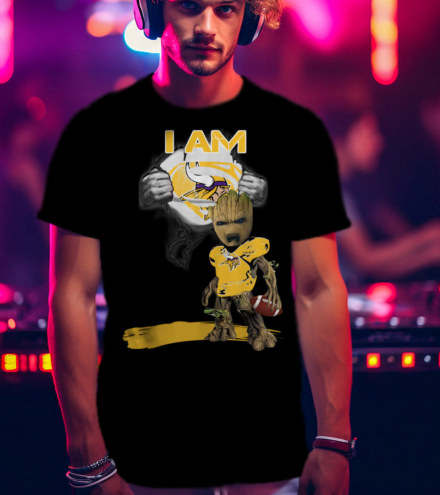 I AM Vikings Baby Groot Superman Football Fusion T-Shirt