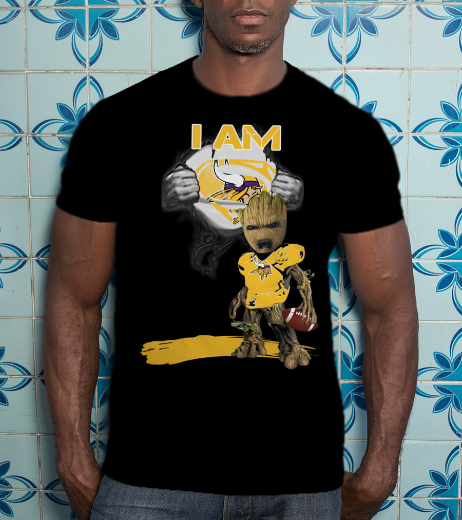 I AM Vikings Baby Groot Superman Football Fusion T-Shirt