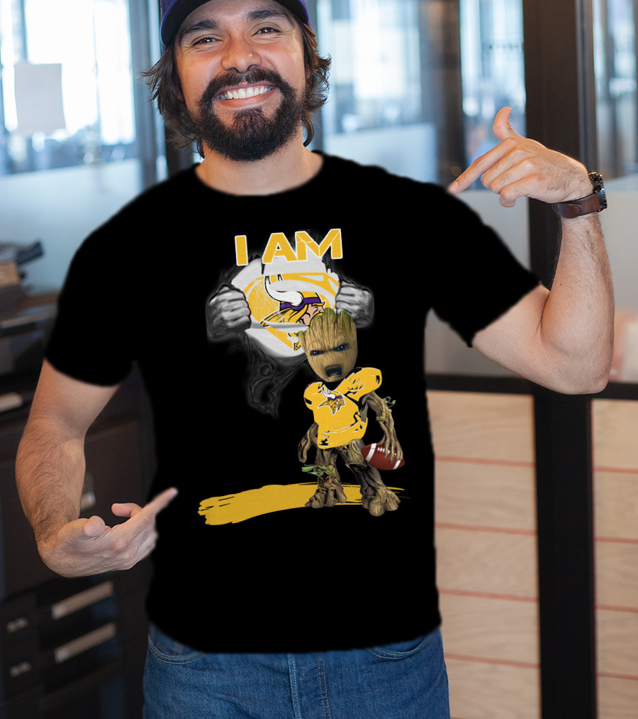 I AM Vikings Baby Groot Superman Football Fusion T-Shirt