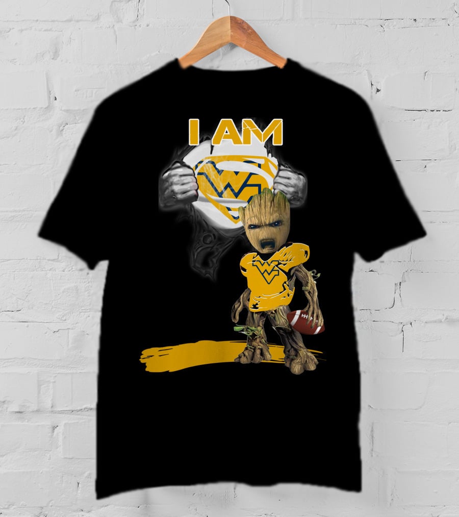 West Virginia Baby Groot Superman Football T-Shirt