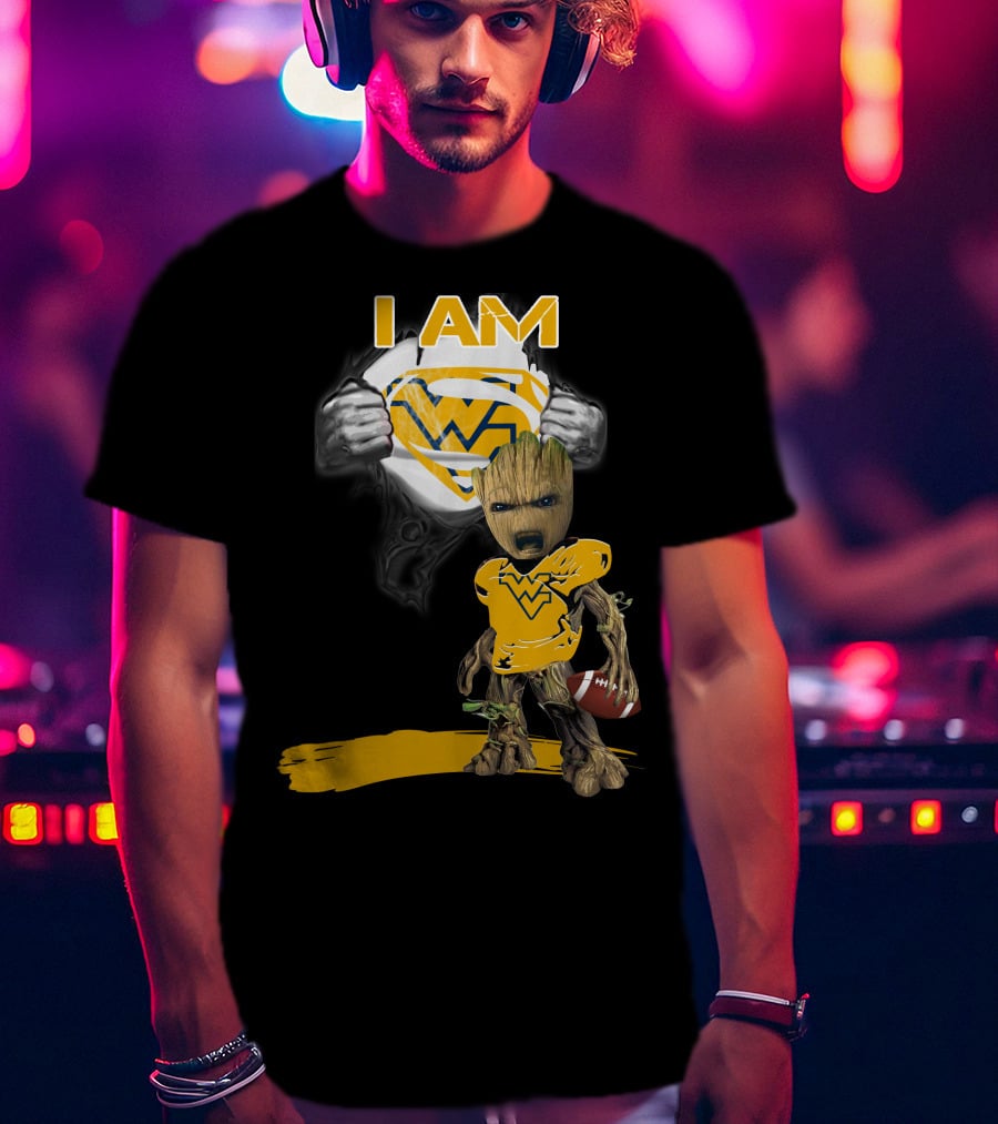 West Virginia Baby Groot Superman Football T-Shirt
