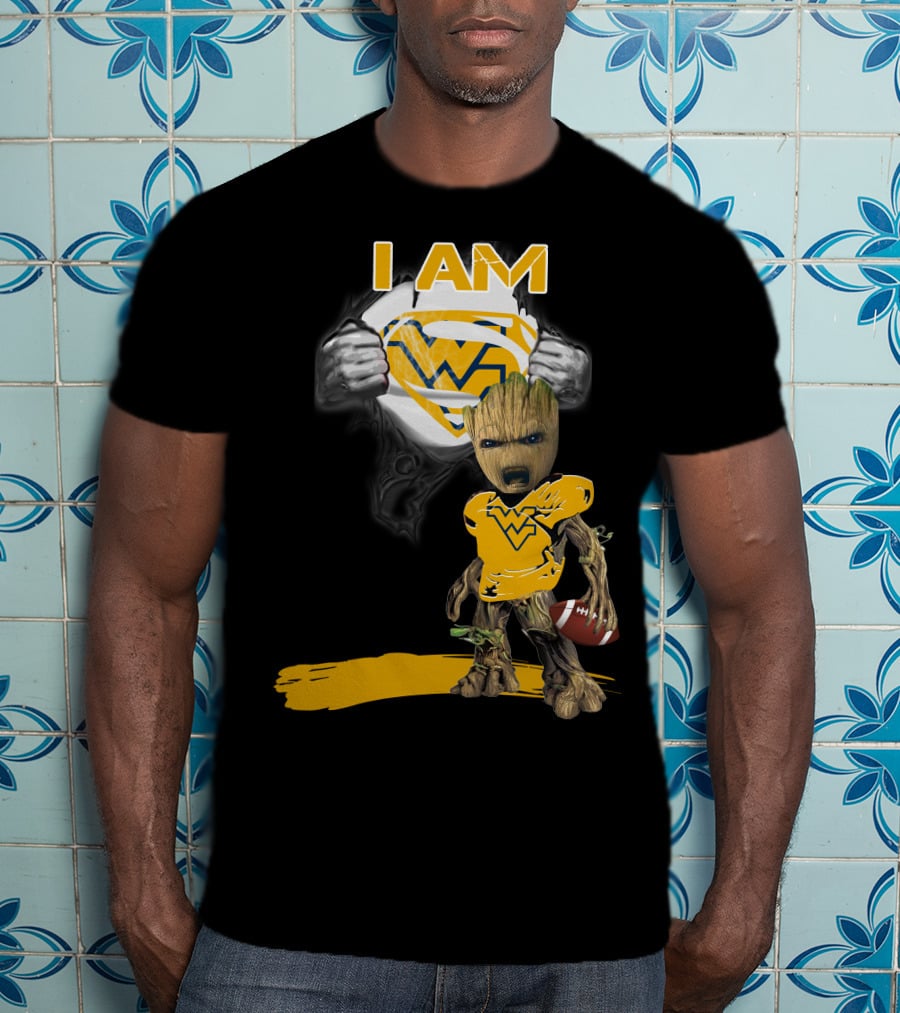 West Virginia Baby Groot Superman Football T-Shirt