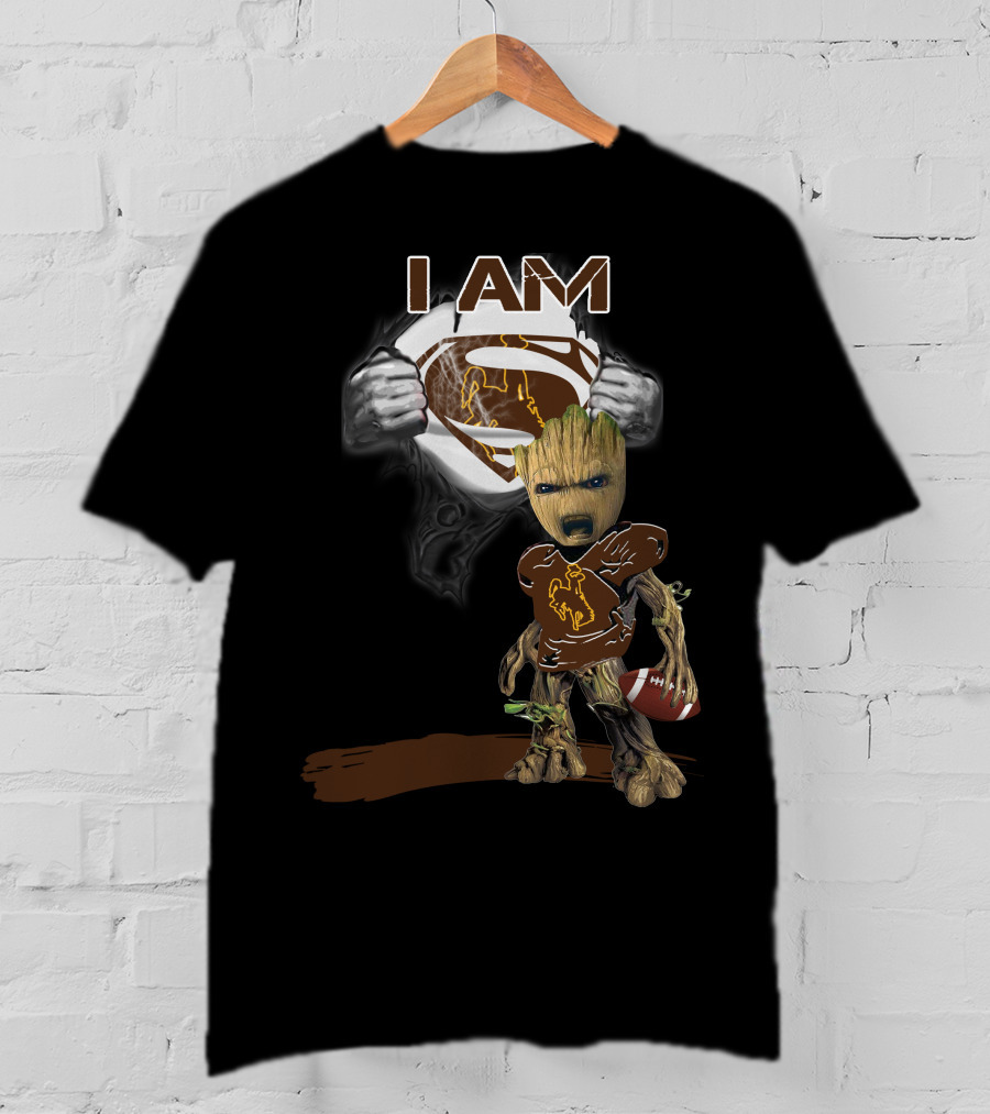 I AM Wyoming Baby Groot Superman Football T-Shirt