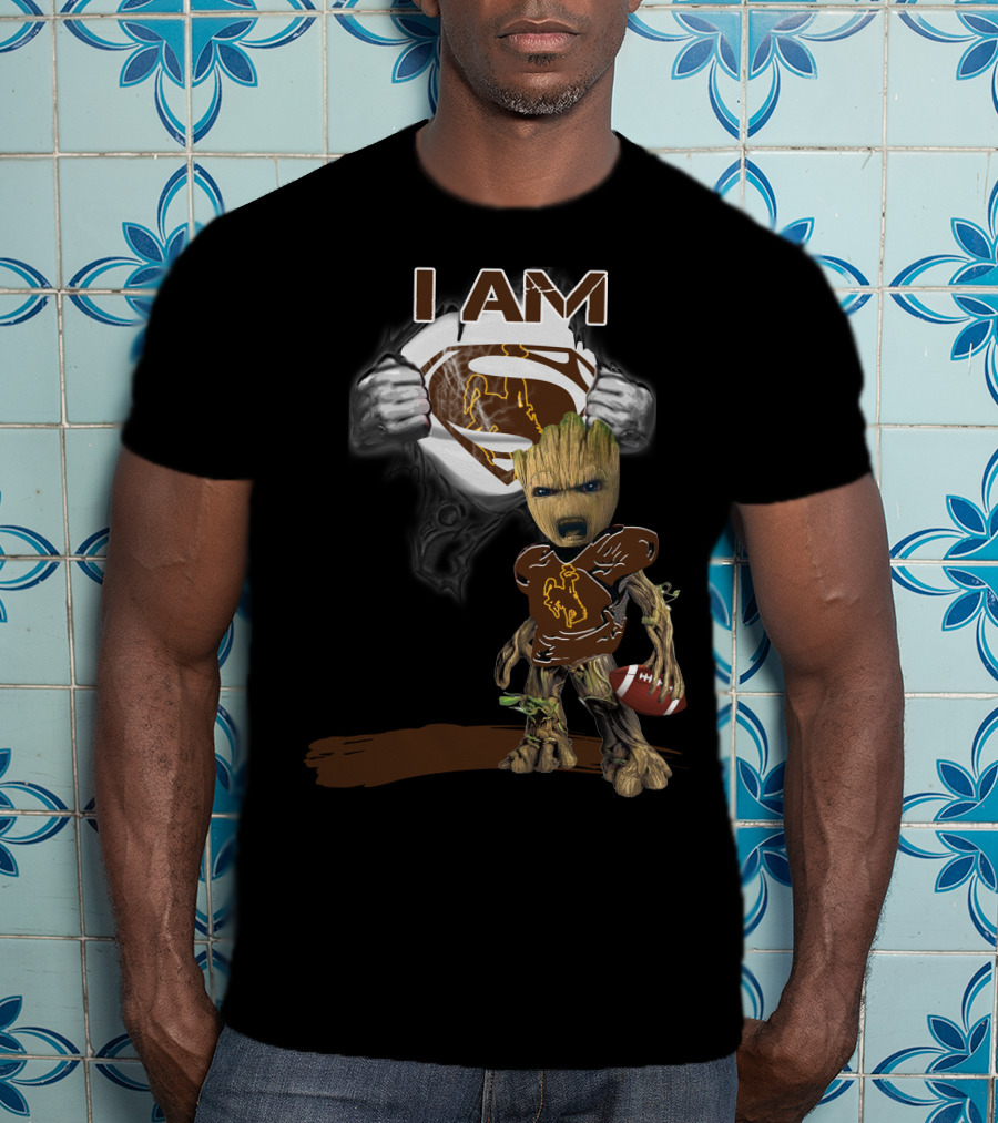 I AM Wyoming Baby Groot Superman Football T-Shirt