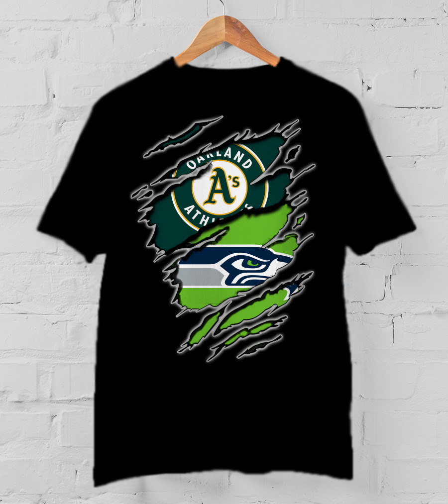 Oakland Athletics And Seahawks Split T-Shirt