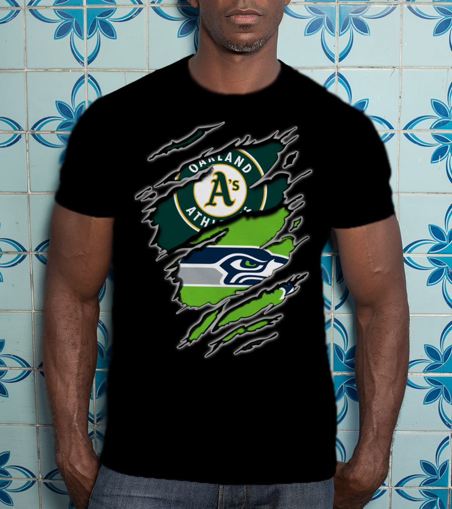 Oakland Athletics And Seahawks Split T-Shirt