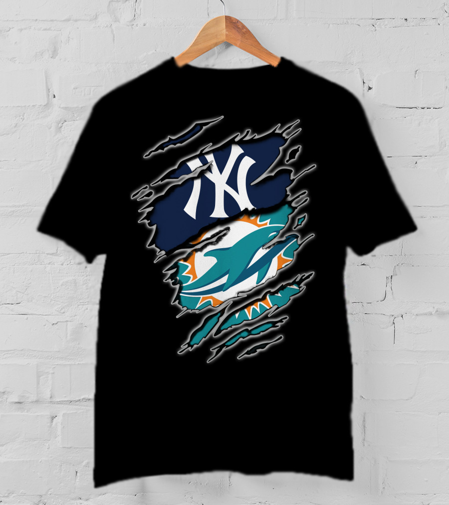 New York Yankees Miami Dolphins Fan Fusion T-Shirt