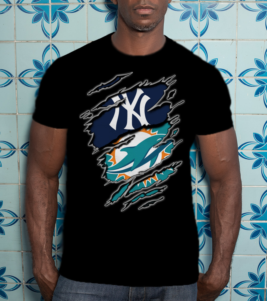 New York Yankees Miami Dolphins Fan Fusion T-Shirt