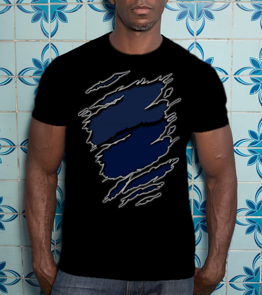 Yan Texans22 Blue Ripped Claw Scratch T-Shirt