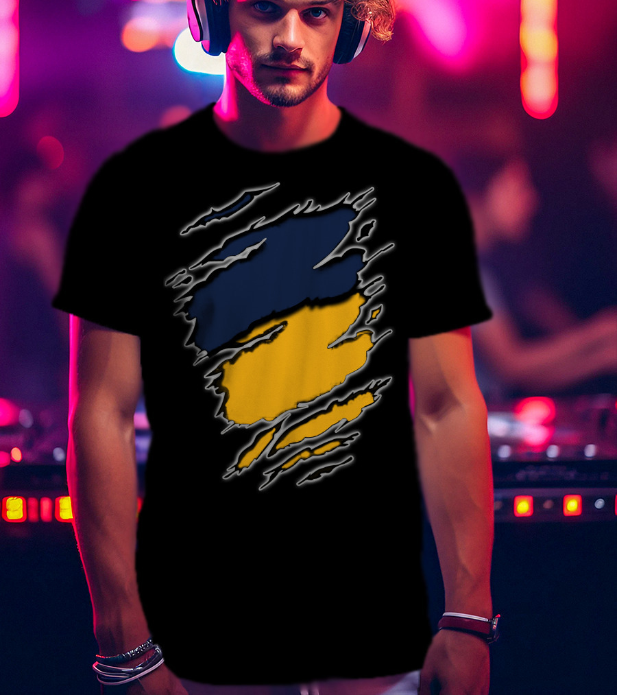 Pac Yan Worn Claw Marks Blue Yellow Gradient T-Shirt