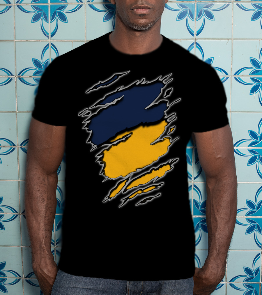 Pac Yan Worn Claw Marks Blue Yellow Gradient T-Shirt