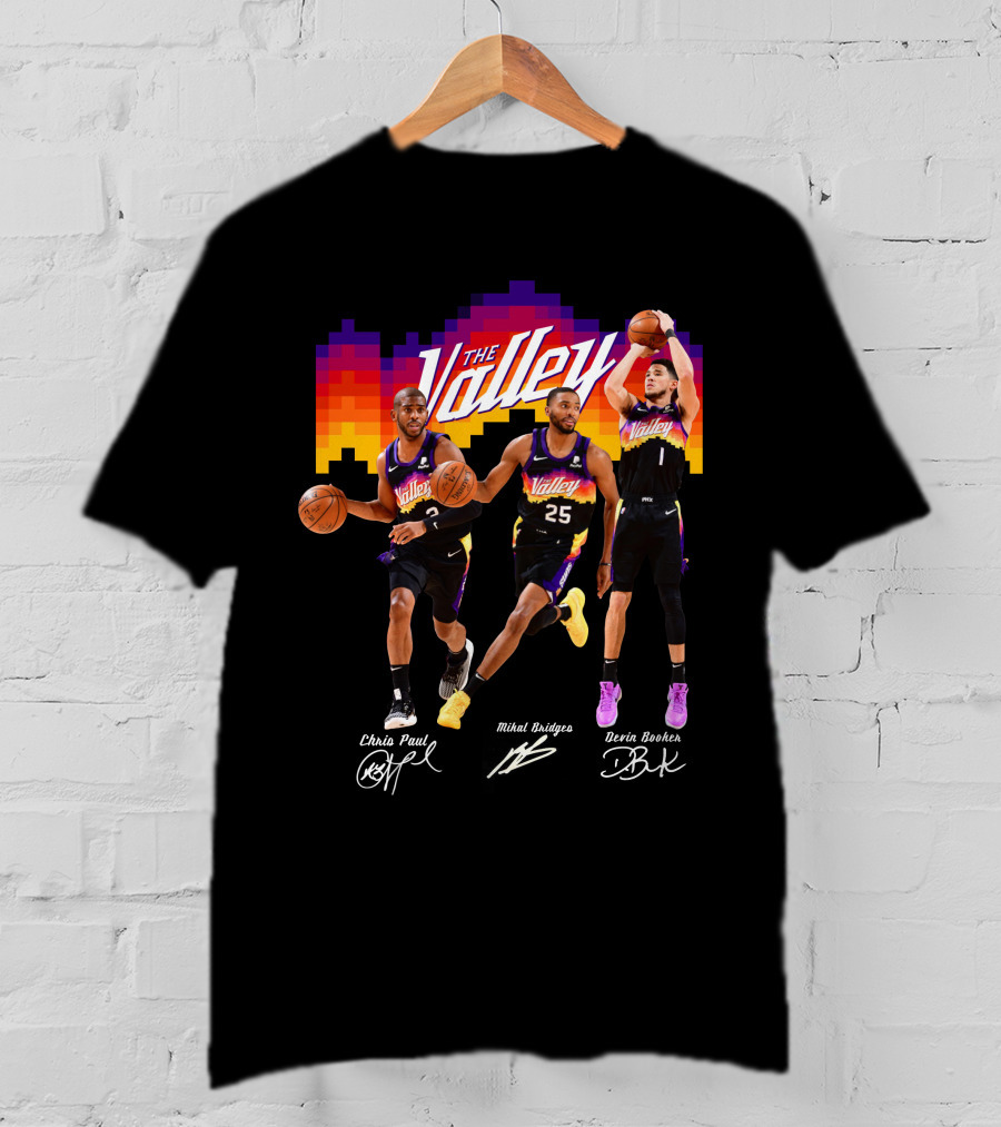 The Valley Phoenix Sun Chris Paul Mikal Bridges Devin Booker Basketball Team T-Shirt