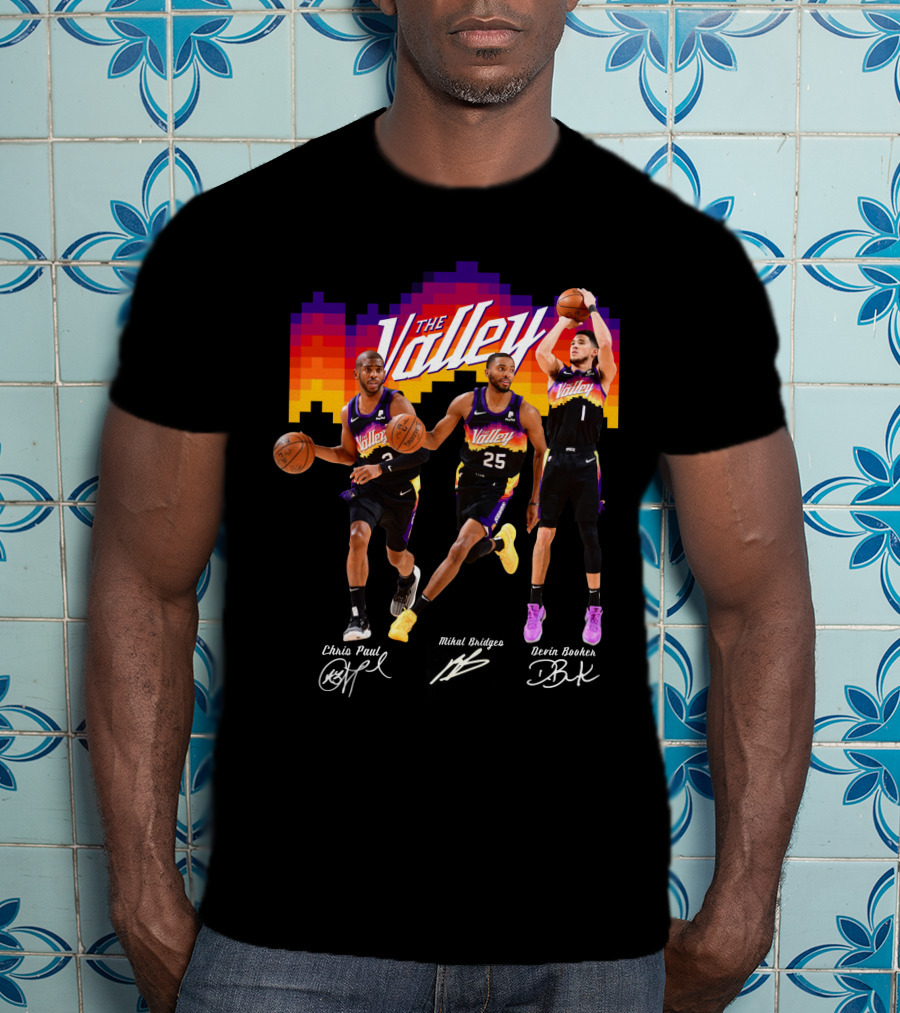 The Valley Phoenix Sun Chris Paul Mikal Bridges Devin Booker Basketball Team T-Shirt