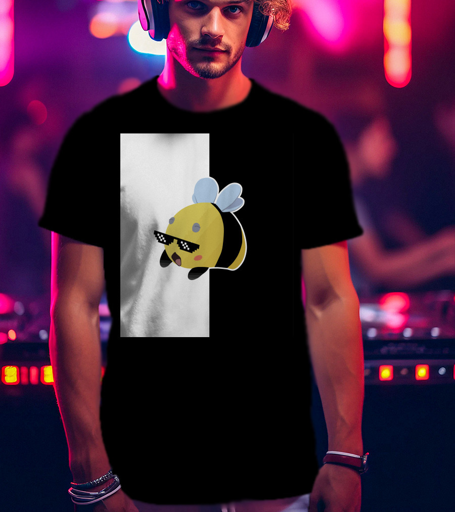 Tubbo And Ranboo Cool Bee Sunglasses Black And White Background T-Shirt