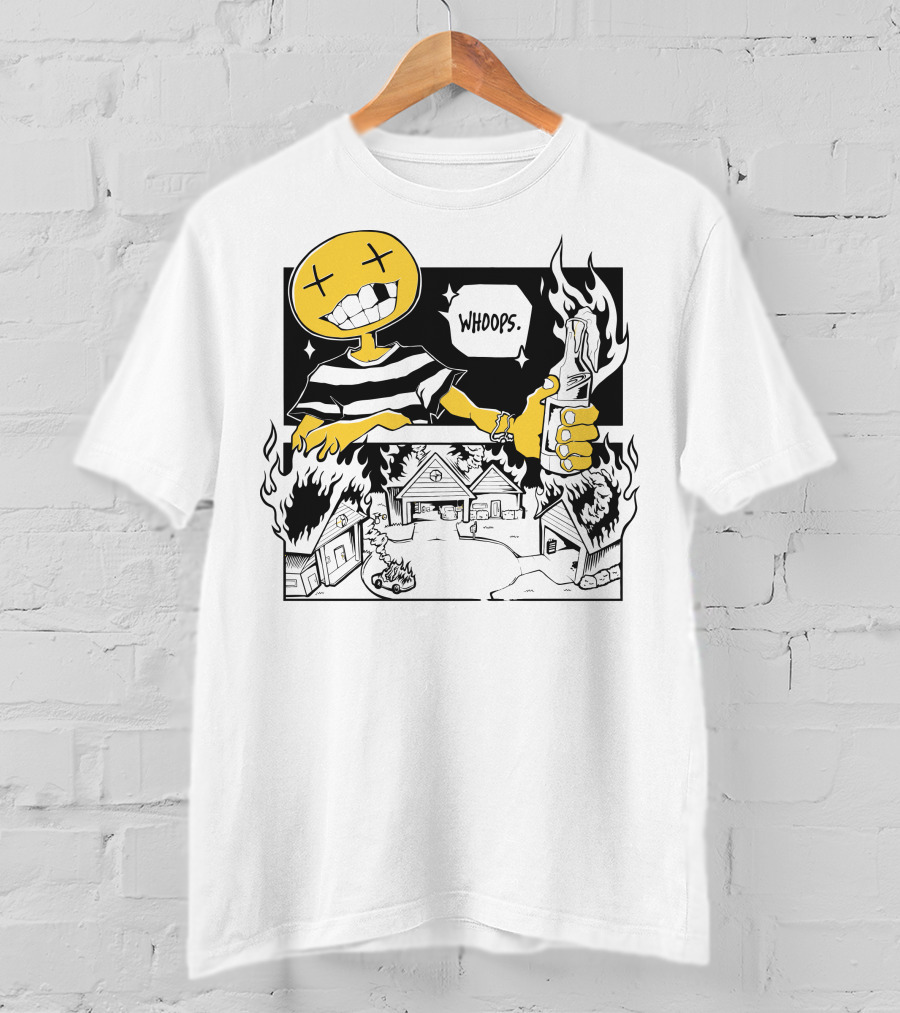 OFFCANNY Whoops Mischievous Grin Burning House Scene T-Shirt