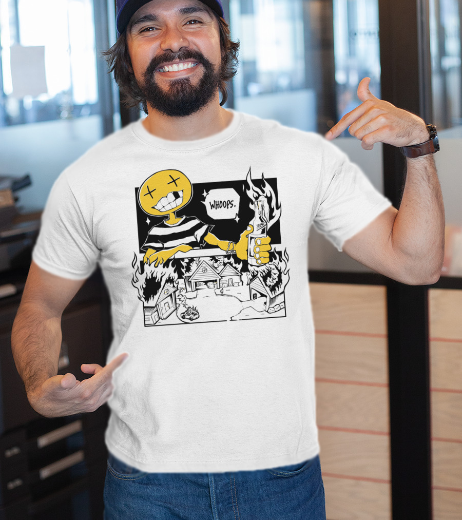 OFFCANNY Whoops Mischievous Grin Burning House Scene T-Shirt