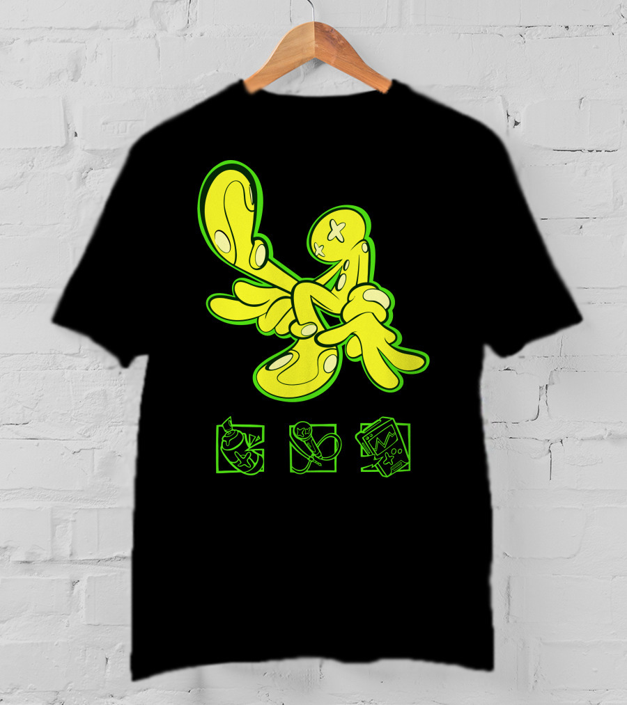 OFFCANNY Neon Cartoon Figure With Iconic Symbols T-Shirt