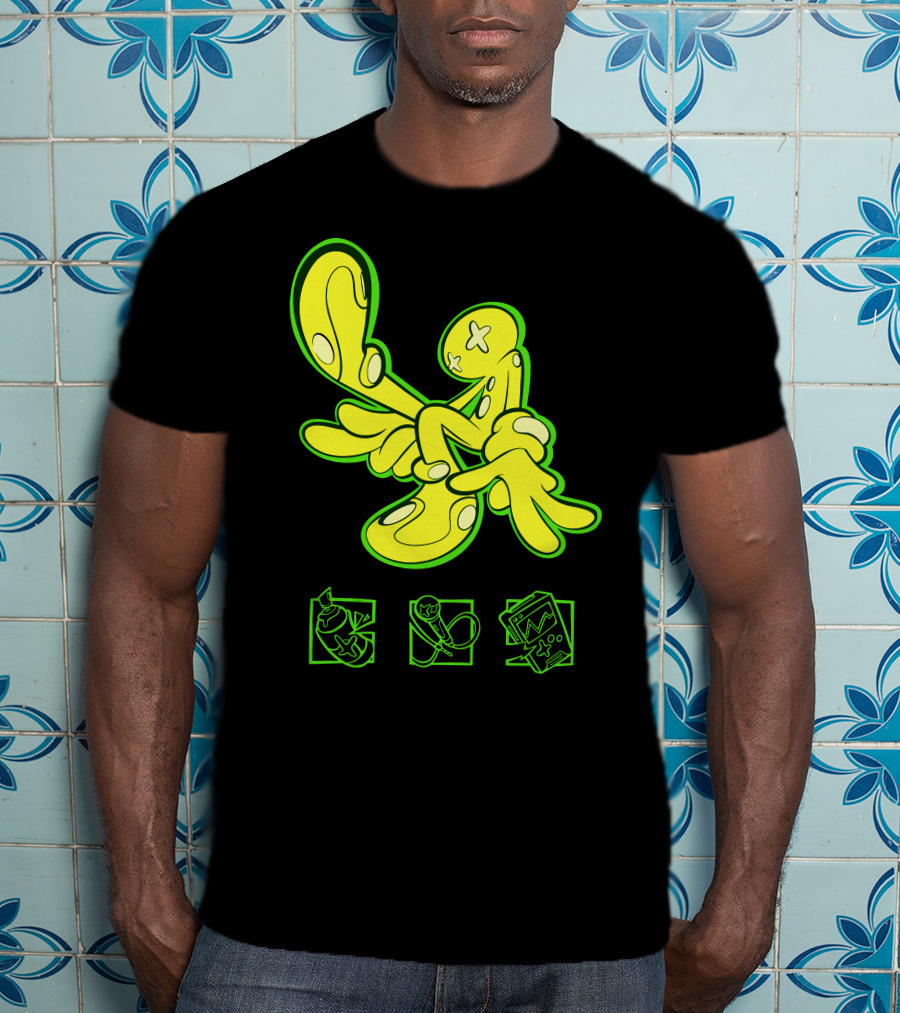 OFFCANNY Neon Cartoon Figure With Iconic Symbols T-Shirt