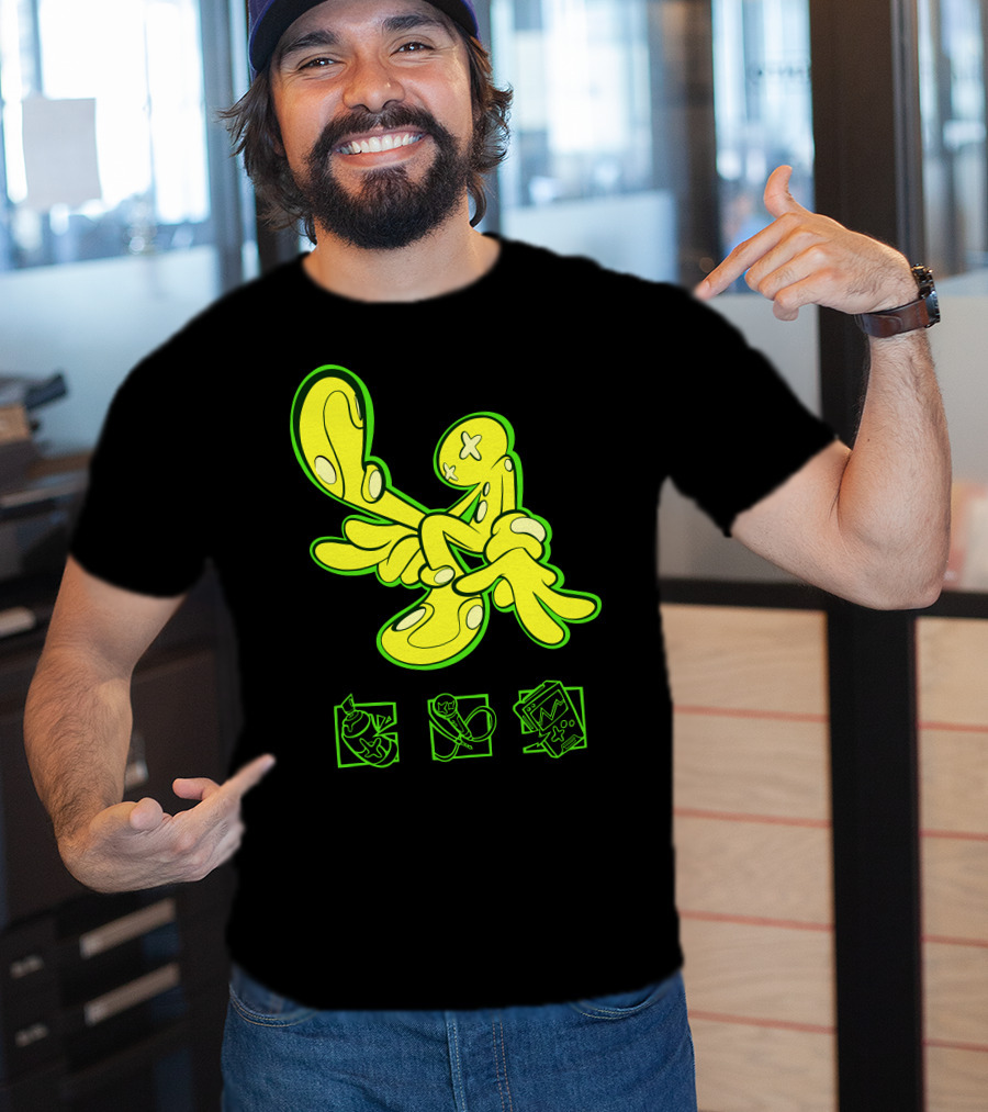 OFFCANNY Neon Cartoon Figure With Iconic Symbols T-Shirt