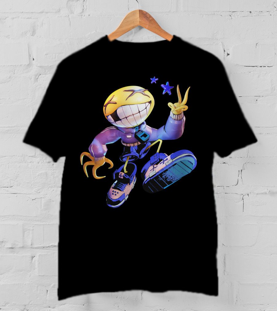 OFFCANNY Smile Face Character With Sneakers And Peace Sign T-Shirt