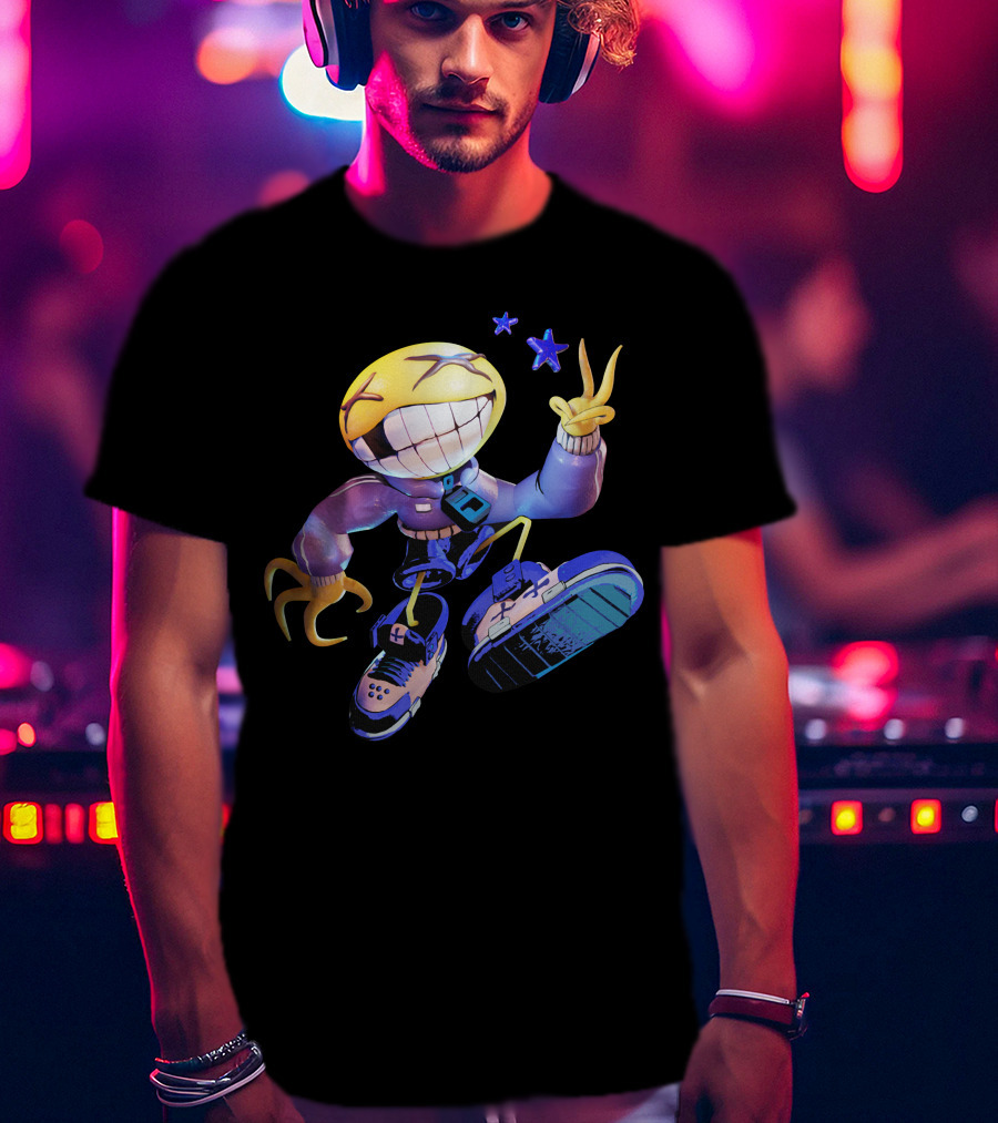 OFFCANNY Smile Face Character With Sneakers And Peace Sign T-Shirt
