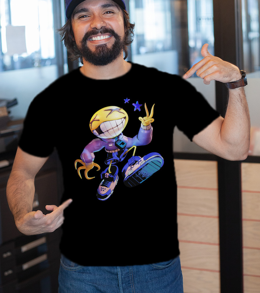 OFFCANNY Smile Face Character With Sneakers And Peace Sign T-Shirt