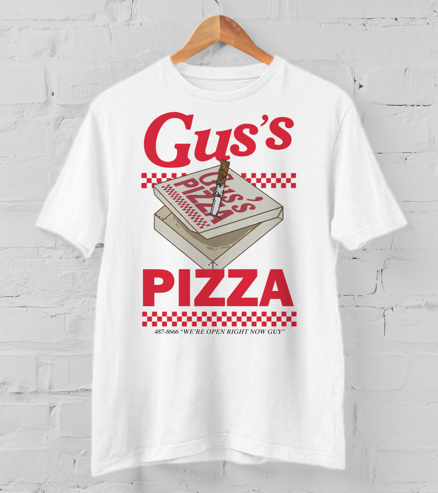 Gus's Pizza Box Knife 487-8666 We're Open Right Now Guy T-Shirt