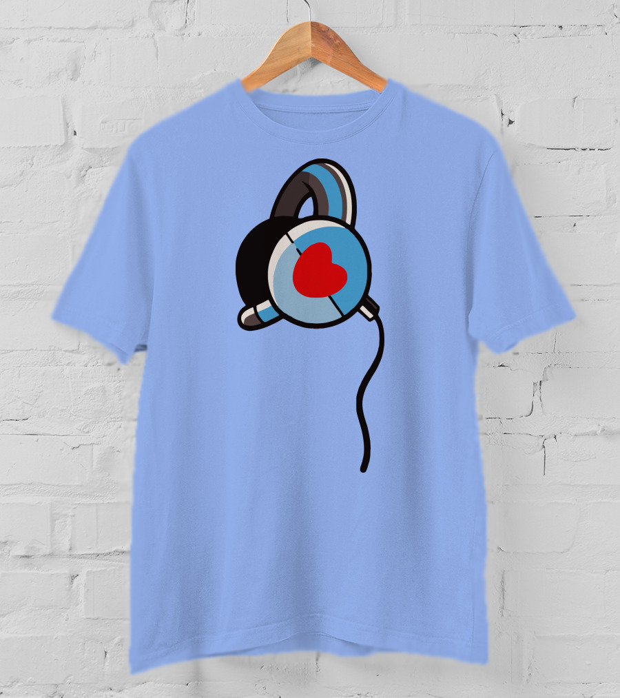 Wallibear Heart Headphones Blue Background T-Shirt
