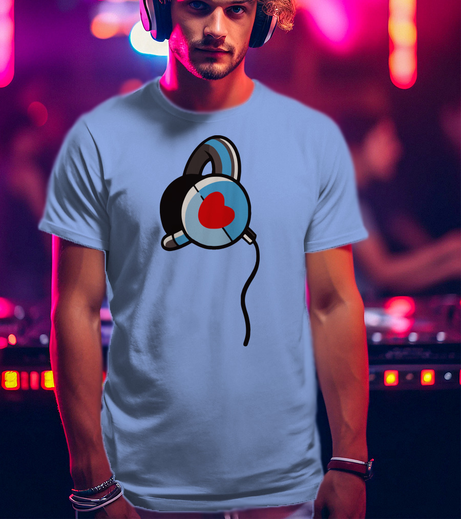 Wallibear Heart Headphones Blue Background T-Shirt