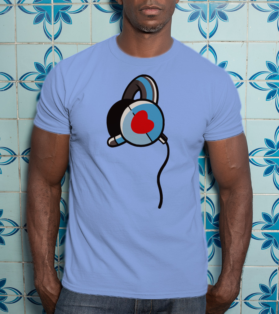 Wallibear Heart Headphones Blue Background T-Shirt