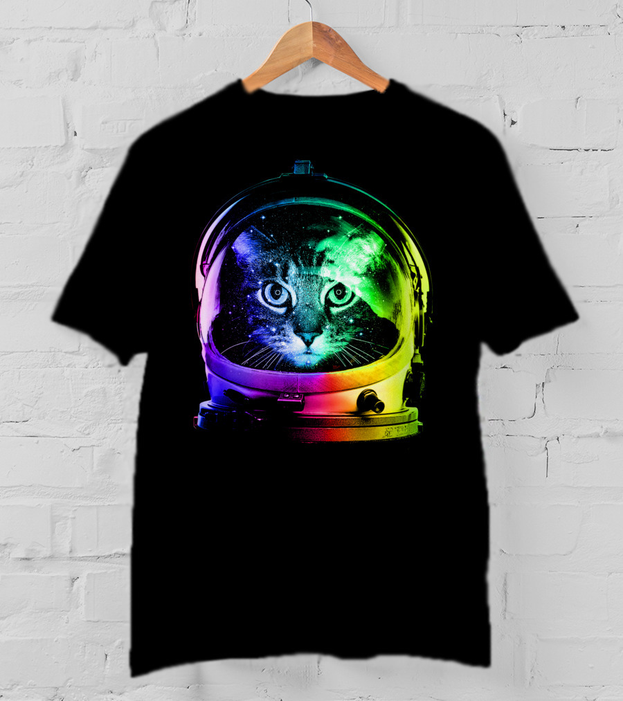 Astronaut Cat Classic Funny Cat In Space Helmet With Rainbow Glow T-Shirt