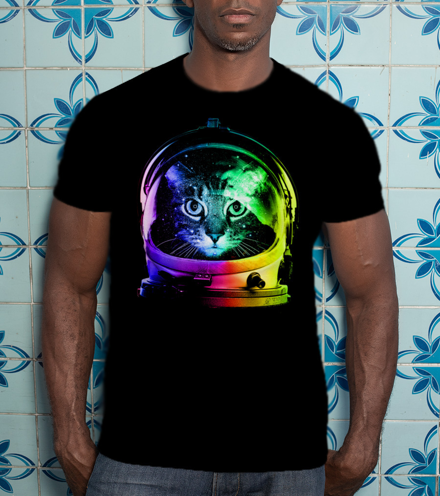Astronaut Cat Classic Funny Cat In Space Helmet With Rainbow Glow T-Shirt