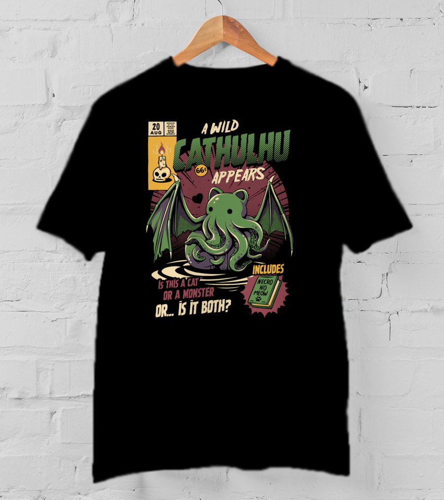 A Wild Cathulhu Appears Cat Or Monster Includes Necro No Meow T-Shirt
