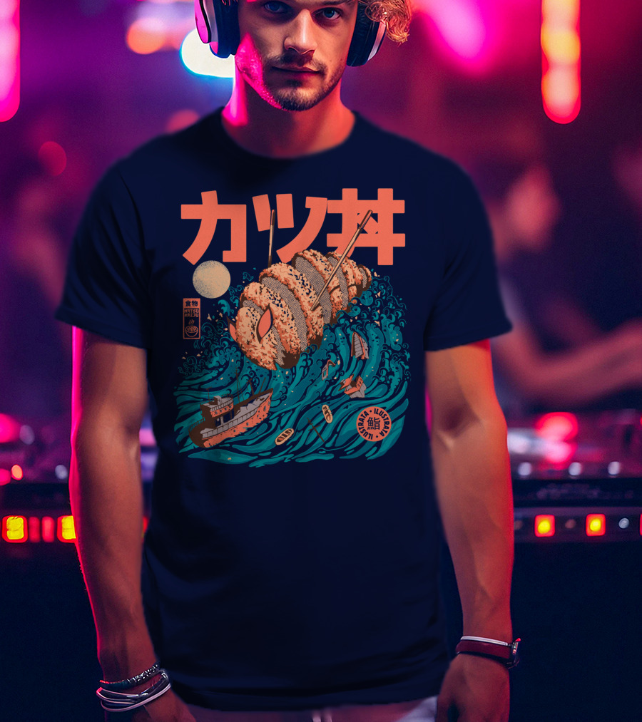 Katsuju Active Sushi Ship Tsunami Katakana Japan Illustration Lunatic Sushi T-Shirt