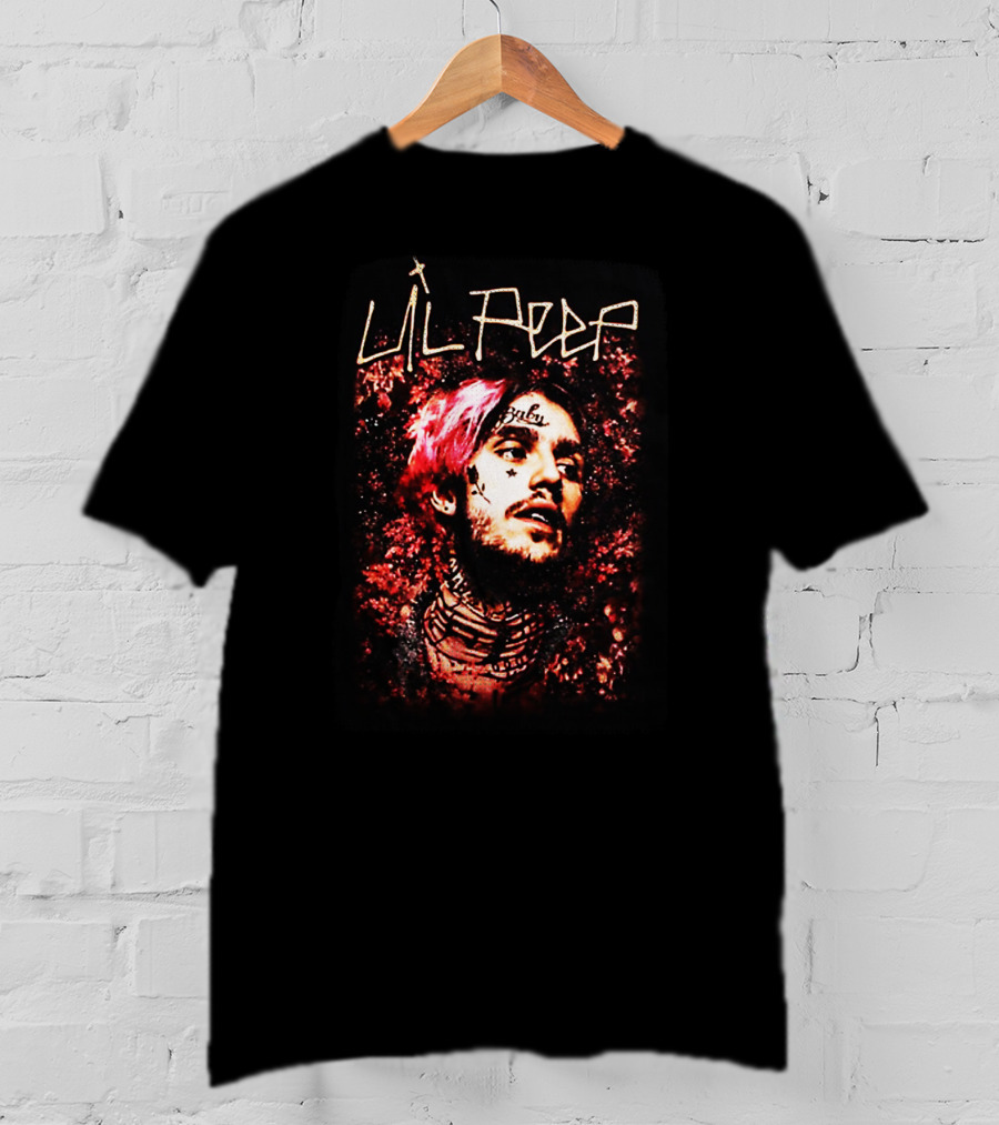 Lil Peep Floral Red Tattoo Portrait Star Headshot T-Shirt