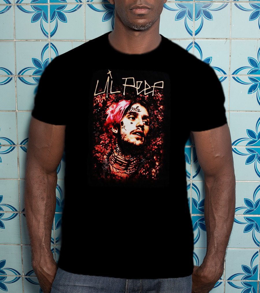 Lil Peep Floral Red Tattoo Portrait Star Headshot T-Shirt